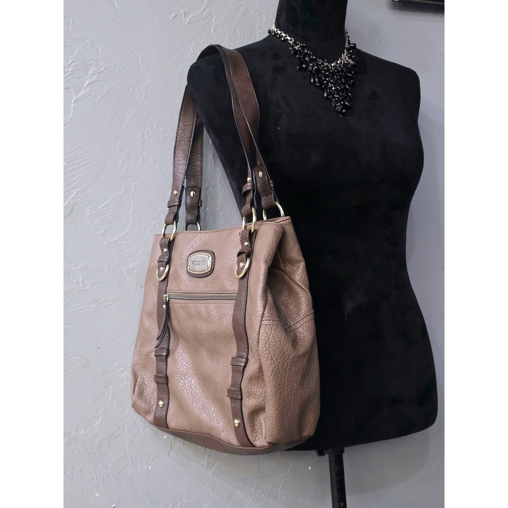 Rosetti Womens Taupe Brown Faux‎ Leather Triple Compartment Shoulder Bag Tote